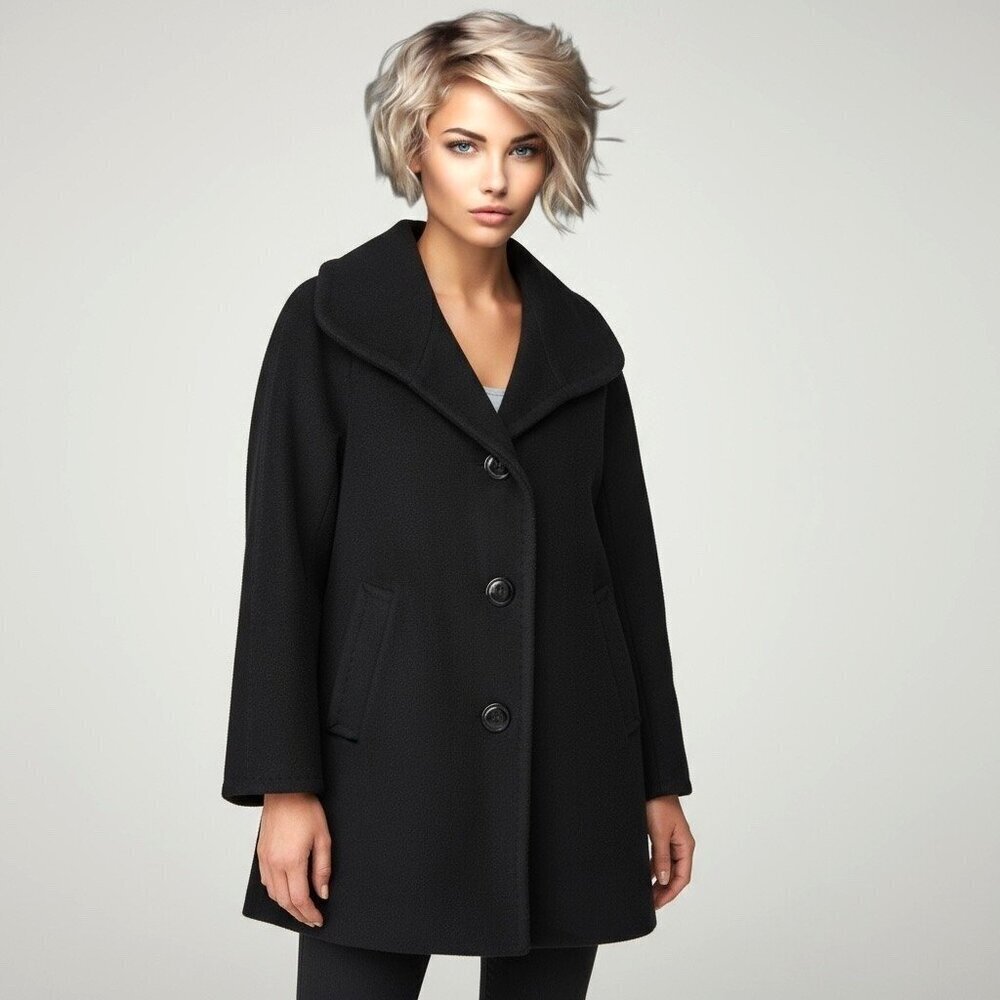 Ellen Tracy Black Wool Angora Pea Coat Size 2P 2 Petite